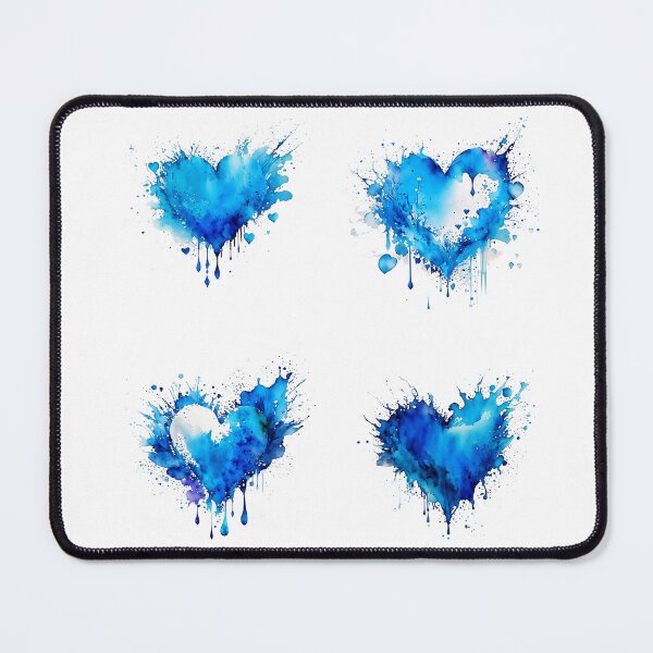 Item preview, 4 blue aquarelle hearts bundle set pack designed and sold by EmeraldeaArt.