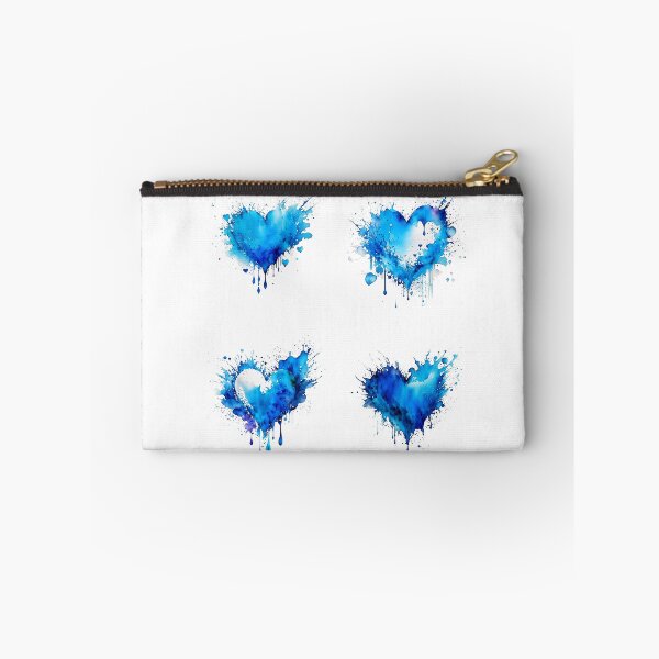 Item preview, 4 blue aquarelle hearts bundle set pack designed and sold by EmeraldeaArt.