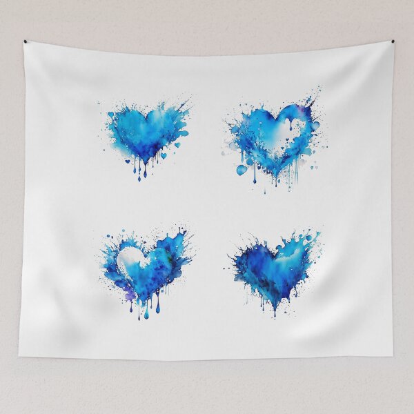Item preview, 4 blue aquarelle hearts bundle set pack designed and sold by EmeraldeaArt.