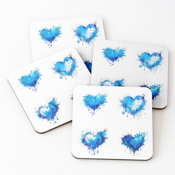 Item preview, 4 blue aquarelle hearts bundle set pack designed and sold by EmeraldeaArt.