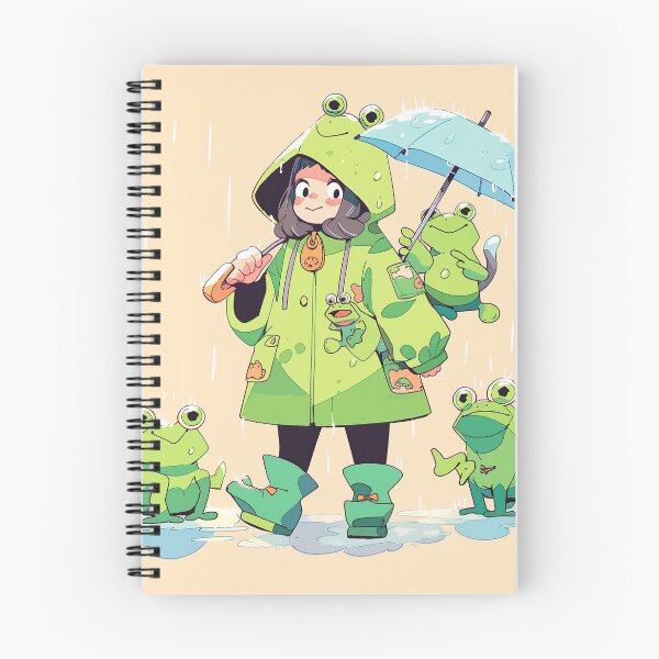 Item preview, Kawaii Girl In Green Coat With Frogs And An Umbrella designed and sold by RibbitFans101.