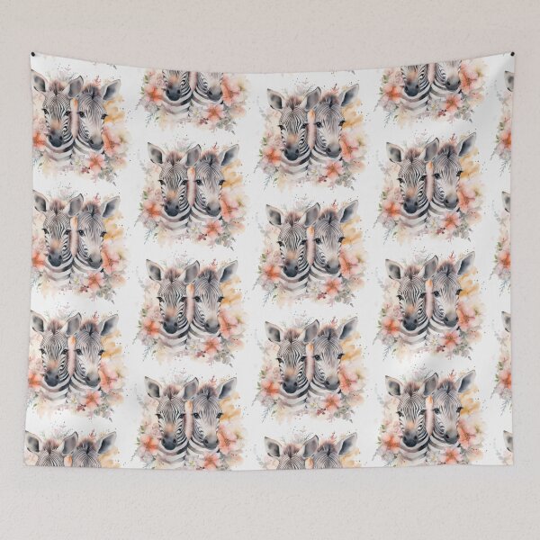 Item preview, Twin Zebras in Floral Wreath| Sister Zebras  designed and sold by PawsandPages.