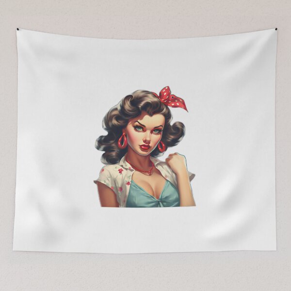 Artikelvorschau, Kraftvolles Vintage-Retro-Pinup-Porträt einer amerikanischen US-Amerikanerin entworfen und verkauft von BrandonArtWorld.