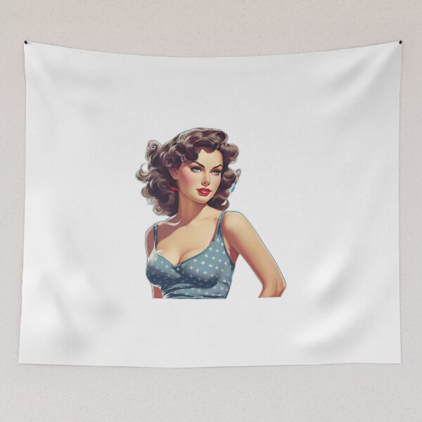 Artikelvorschau, Kraftvolles Vintage-Retro-Pinup-Porträt einer amerikanischen US-Amerikanerin entworfen und verkauft von BrandonArtWorld.