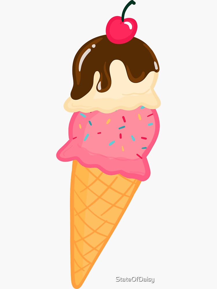 Double scoop ice cream cone with cherry and sprinkles, yum! Sticker for  Sale by StateOfDaisy