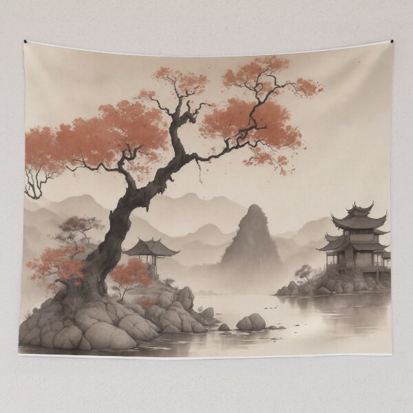 Item preview, Sepia Ink Chinese Lakeside designed and sold by JapKo.