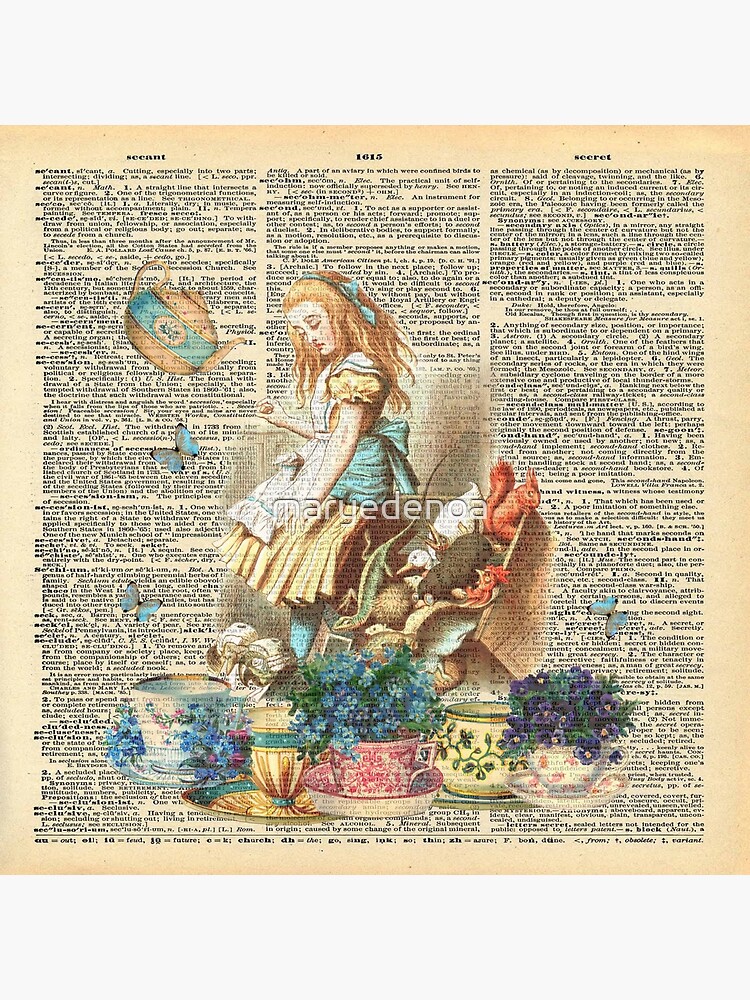 Alice in Wonderland wall art set of dictionary book pages pictures