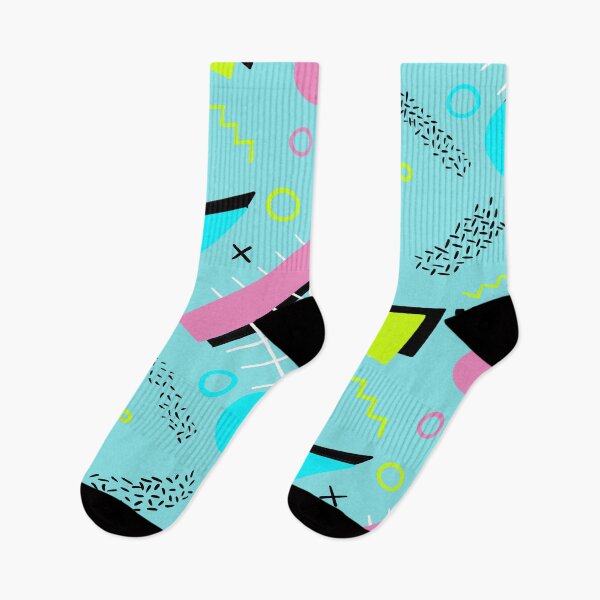 Aperçu de l'œuvre Motif de forme géométrique rétro des années 80 bleu fluo, citron vert et rose créée et vendue par BlueMoonBarn.