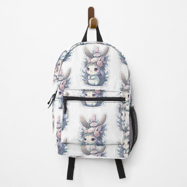 Artikelvorschau, Chibi-Baby, weißes und graues schlafendes Kaninchen mit Blumenkrone, Vintage-süßes Häschen, Flora, Aquarellfauna entworfen und verkauft von Print&Perfection  ⭐⭐⭐⭐⭐.