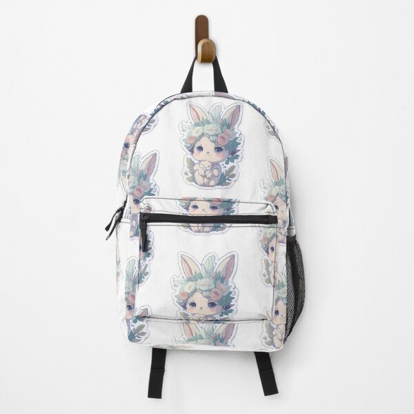 Artikelvorschau, Chibi-Baby, weißes und graues schlafendes Kaninchen mit Blumenkrone, Vintage-süßes Häschen, Flora, Aquarellfauna entworfen und verkauft von Print&Perfection  ⭐⭐⭐⭐⭐.