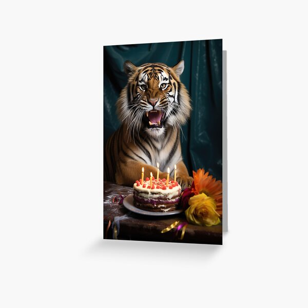 Artikel-Vorschau von Knurrender Tiger mit Geburtstagstorte, designt und verkauft von OddCorro.