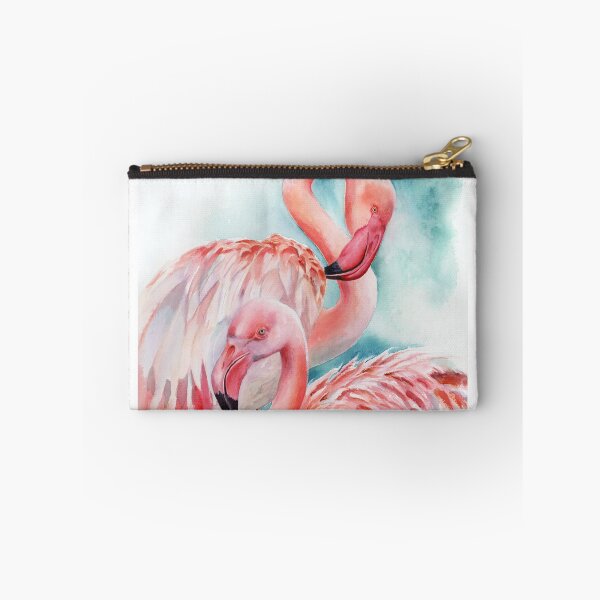 Item preview, Dos flamencos rosados contra un fondo abstracto blanco y verde designed and sold by Anjuna Sainath.