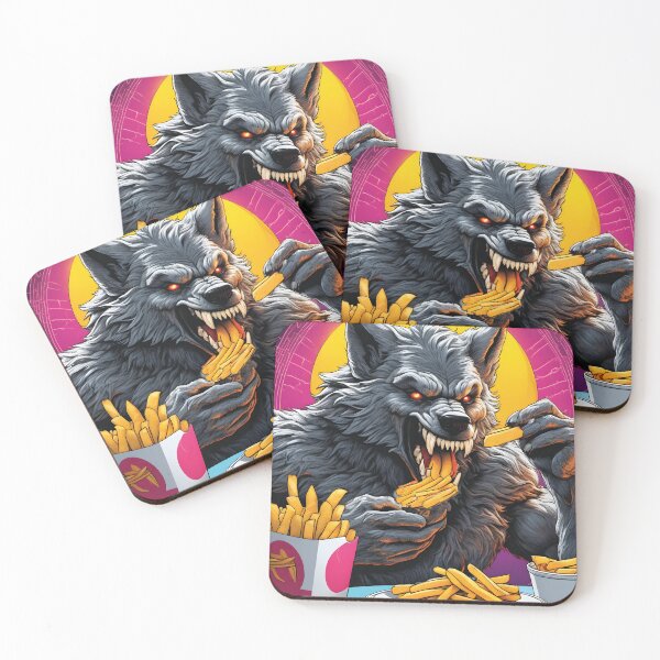 Item preview, terrible werewolf eats french fries, retro, horror designed and sold by Mauswohn.