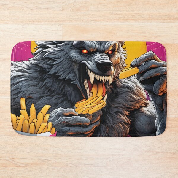 Item preview, terrible werewolf eats french fries, retro, horror designed and sold by Mauswohn.