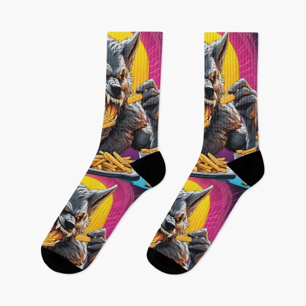 Item preview, terrible werewolf eats french fries, retro, horror designed and sold by Mauswohn.