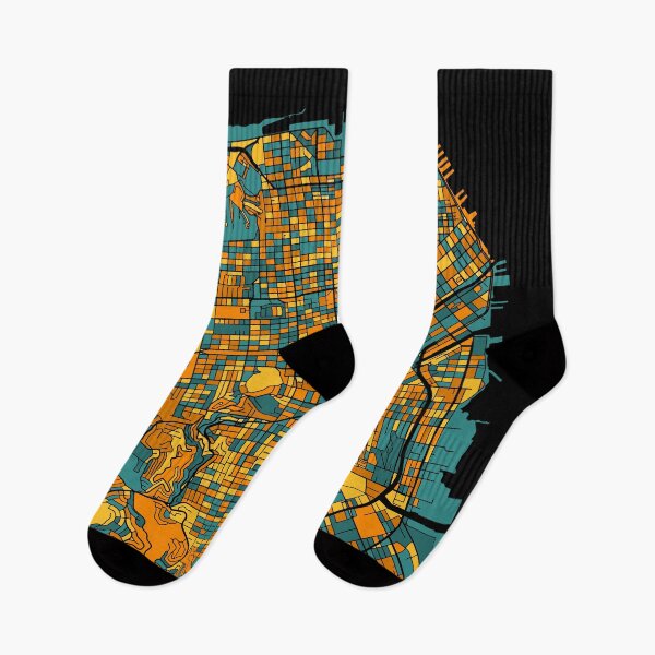 Artikelvorschau, San Francisco-Kartenmuster in Orange und Blaugrün entworfen und verkauft von PatternMaps.