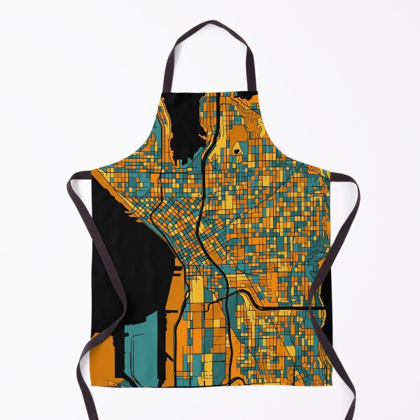 Aperçu de l'œuvre Motif de carte de Seattle en orange et bleu sarcelle créée et vendue par PatternMaps.