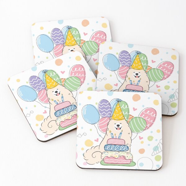 Item preview, Biscuit Cream Samoyed Dog Birthday Party designed and sold by Lulupainting.