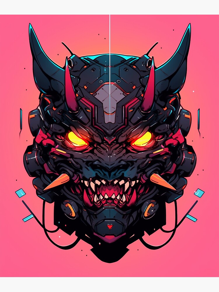 Sticker for Sale avec l'œuvre « Masque Cyberpunk Neon Oni - Prédateur  sombre » de l'artiste Splatter-arts