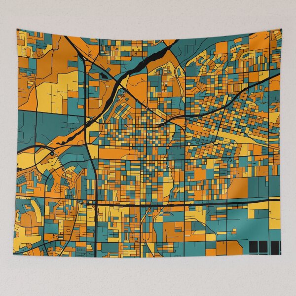 Item preview, Bakersfield Map Pattern in Orange & Teal designed and sold by PatternMaps.