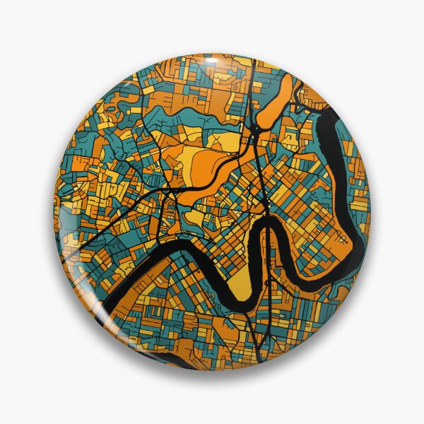 Aperçu de l'œuvre Motif de carte de Brisbane en orange et bleu sarcelle créée et vendue par PatternMaps.