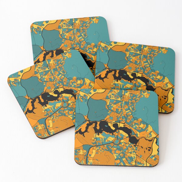 Item preview, Canberra Map Pattern in Orange & Teal designed and sold by PatternMaps.