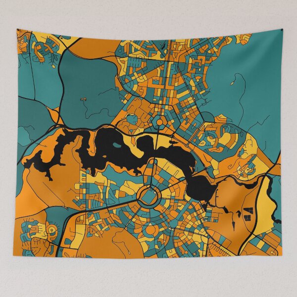 Item preview, Canberra Map Pattern in Orange & Teal designed and sold by PatternMaps.
