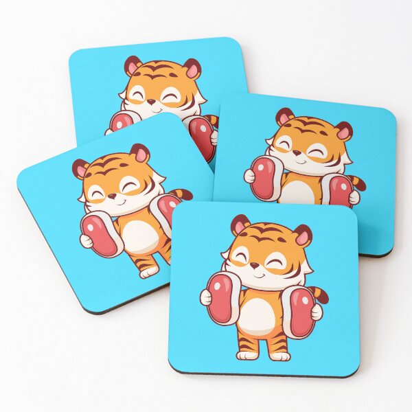Item preview, Tiger's Carnivore Delight: Cute Tiger Holding Steak Meat - Cartoon Illustration designed and sold by hjian8219.