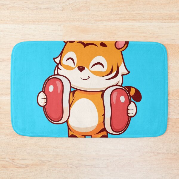 Item preview, Tiger's Carnivore Delight: Cute Tiger Holding Steak Meat - Cartoon Illustration designed and sold by hjian8219.