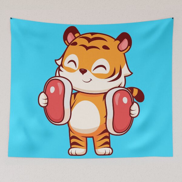 Item preview, Tiger's Carnivore Delight: Cute Tiger Holding Steak Meat - Cartoon Illustration designed and sold by hjian8219.