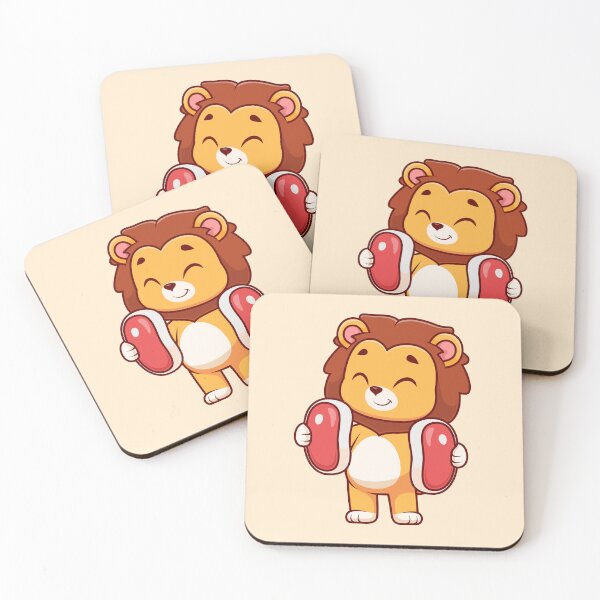 Item preview, King of the Grill: Cute Lion Holding Steak Meat - Cartoon Illustration designed and sold by hjian8219.