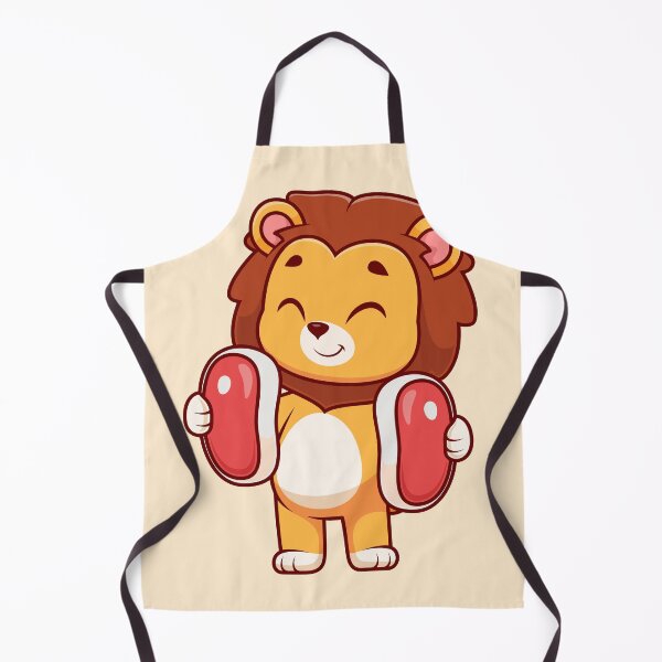 Item preview, King of the Grill: Cute Lion Holding Steak Meat - Cartoon Illustration designed and sold by hjian8219.
