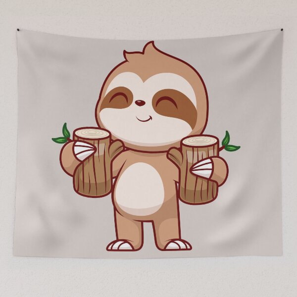 Item preview, Serene Sloth: Cute Sloth Holding Branch Wood Tree - Whimsical Illustration designed and sold by hjian8219.