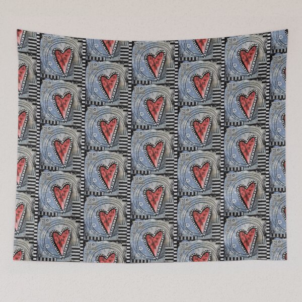 Item preview, handpainted denim heart mixed media designed and sold by edgeofthesand.