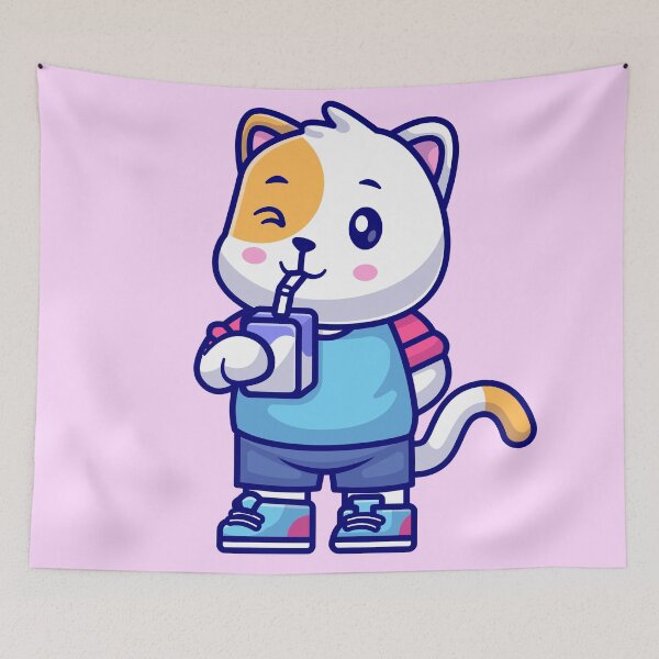 Item preview, Milky Whiskers: Cute Cat Drinking Milk Box - Cartoon Illustration designed and sold by hjian8219.