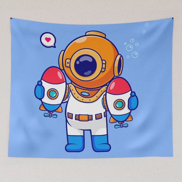 Item preview, Ocean Explorer: Cute Diver Holding Submarine Toy - Cartoon Illustration designed and sold by hjian8219.