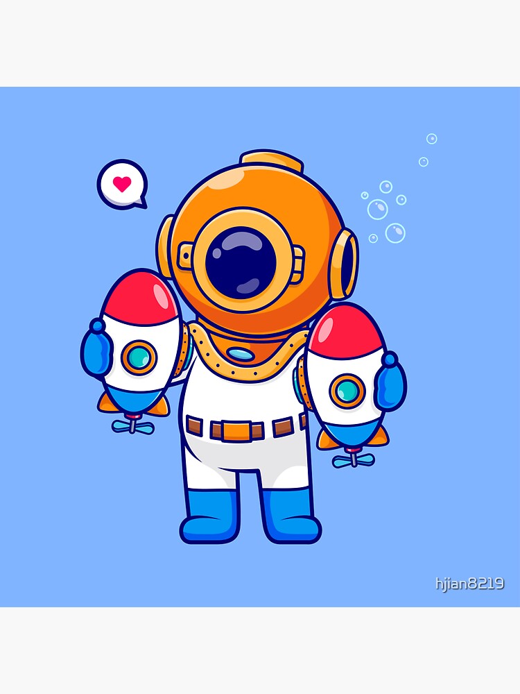 Ocean Explorer: Cute Diver Holding Submarine Toy Cartoon