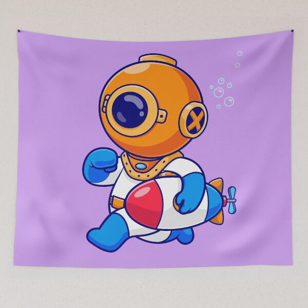 Item preview, Submarine Adventure: Cute Diver Running with Submarine Toy - Cartoon Illustration designed and sold by hjian8219.