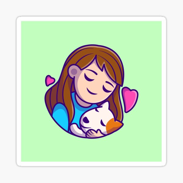 Forever Friends: Cute Girl Hugging Dog Cartoon Illustration Sticker