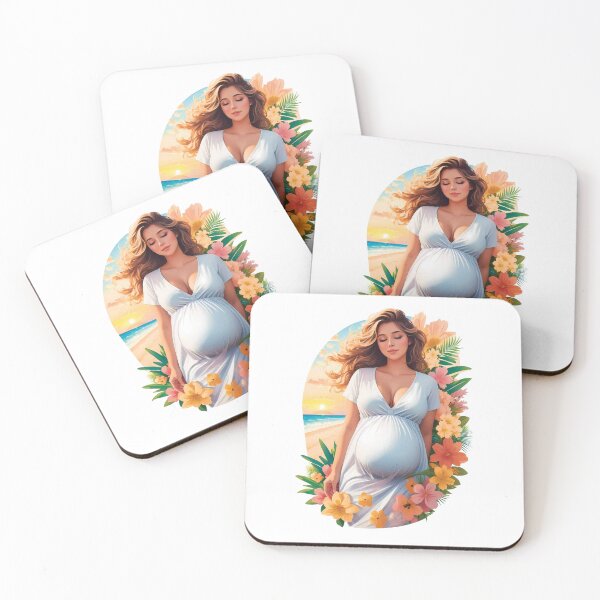 Item preview, Cute Pregnant Girl With Flowers On a Sunset Beach Travel Enjoying Summer designed and sold by TriniTeeClub.