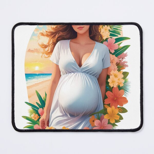 Item preview, Cute Pregnant Girl With Flowers On a Sunset Beach Travel Enjoying Summer designed and sold by TriniTeeClub.