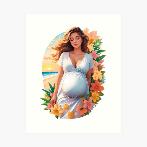 Item preview, Cute Pregnant Girl With Flowers On a Sunset Beach Travel Enjoying Summer designed and sold by TriniTeeClub.