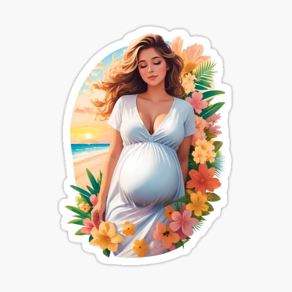 Item preview, Cute Pregnant Girl With Flowers On a Sunset Beach Travel Enjoying Summer designed and sold by TriniTeeClub.