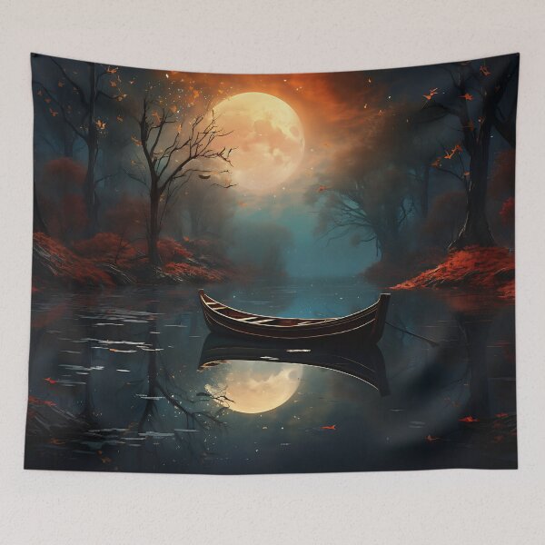 Item preview, Image of a boat on a lake in classic oil painting style designed and sold by Pflugart.
