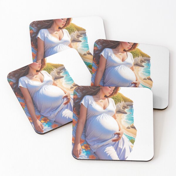 Item preview, Romantic Pregnant Girl With Flowers On a Coast Beach Travel Enjoying Summer designed and sold by TriniTeeClub.