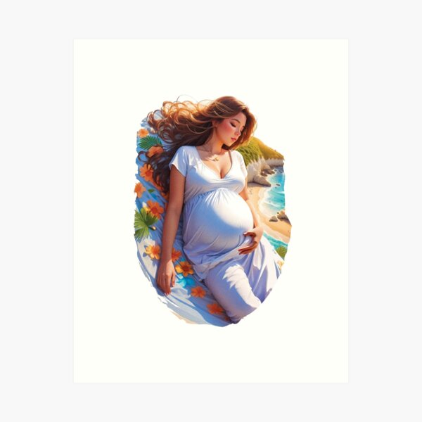 Item preview, Romantic Pregnant Girl With Flowers On a Coast Beach Travel Enjoying Summer designed and sold by TriniTeeClub.