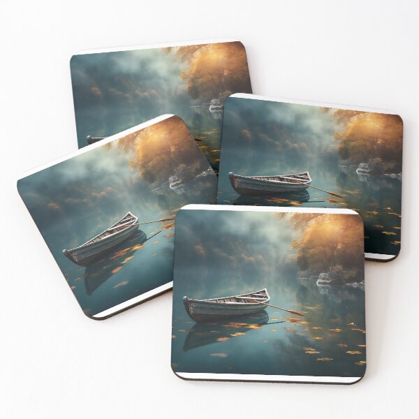 Item preview, Image of a boat on a lake in classic oil painting style designed and sold by Pflugart.