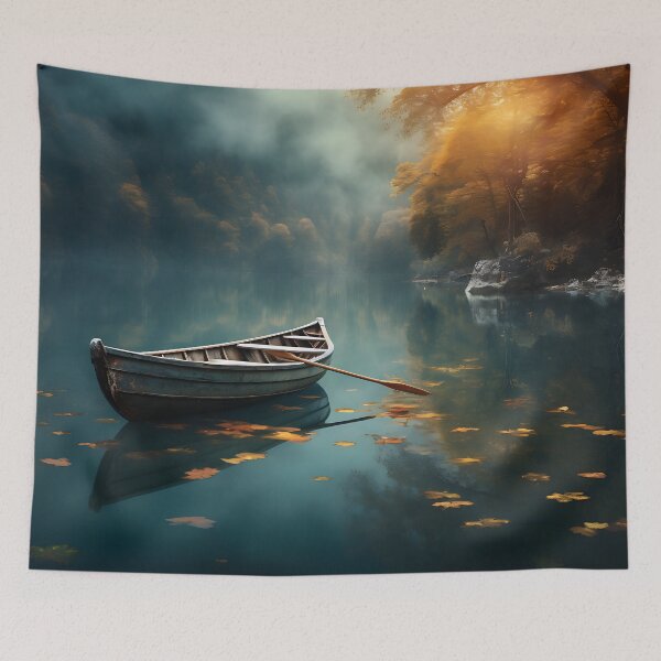 Item preview, Image of a boat on a lake in classic oil painting style designed and sold by Pflugart.