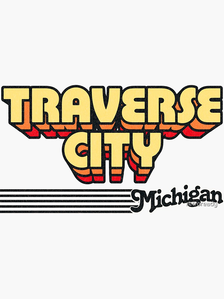 "Traverse City, Michigan Retro Stripes" Sticker by retroready Redbubble
