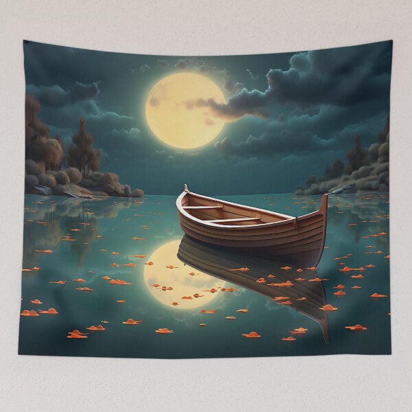 Item preview, Image of a boat on a lake in classic oil painting style designed and sold by Pflugart.